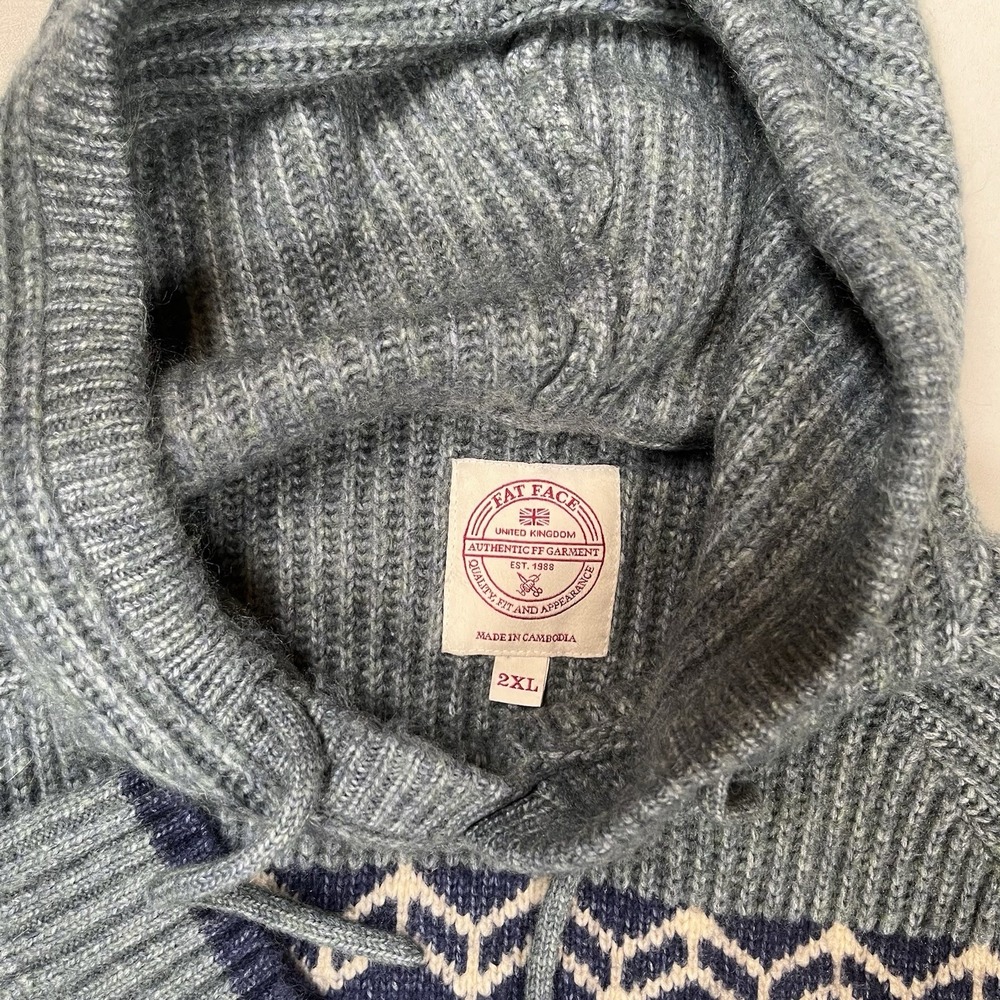 FatFace Men's Green Fair Isle Hooded Sweater Size 2XL Jumper Outdoors Cozy Warm - Picture 4 of 9